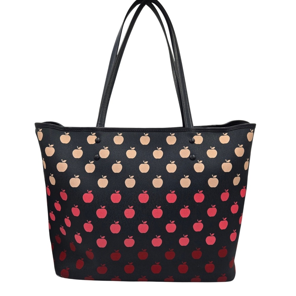 Kate Spade‎ New York Apple Print Tote Bag Black Red Pink - Picture 2 of 10